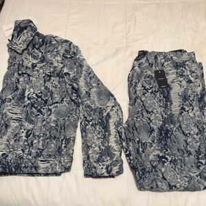 Brand New! Forever 21 Mens Distressed Denim Set- Pants (38) & Jacket (XL)